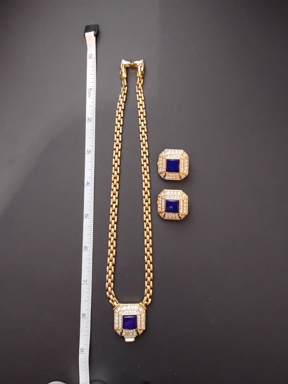 Vintage Nina Ricci D'Orlan 22k Gold Faux Lapis Swarovski Crystal Set Signed - Picture 10 of 10